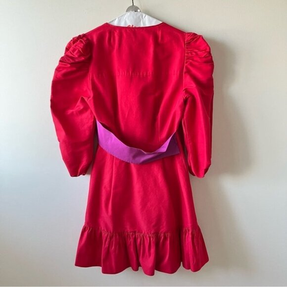 Tanya Taylor Red Wrap Dress with Purple Accent - Picture 5 of 12